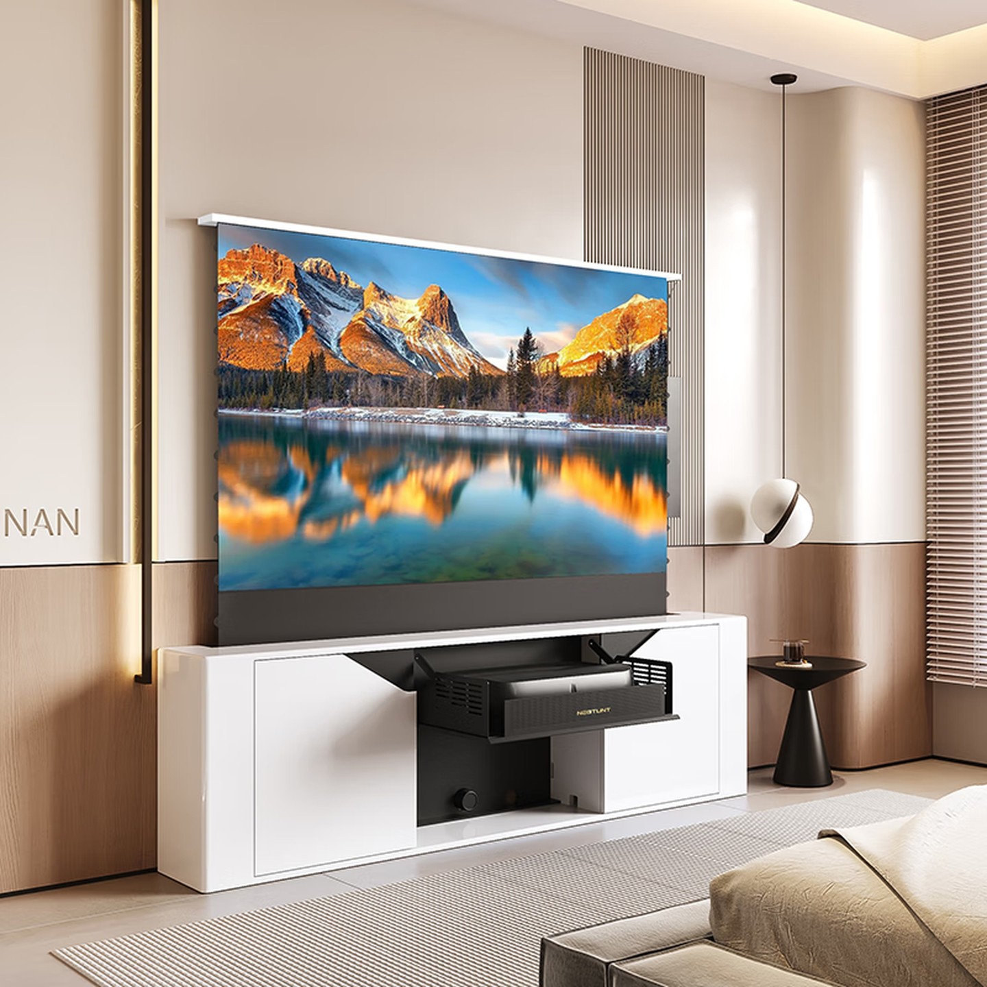 舜合R30地升幕隐形家庭影院激光电视一体柜电动伸缩80/88英寸 卧室客厅办公场景激光影院电动投影幕布