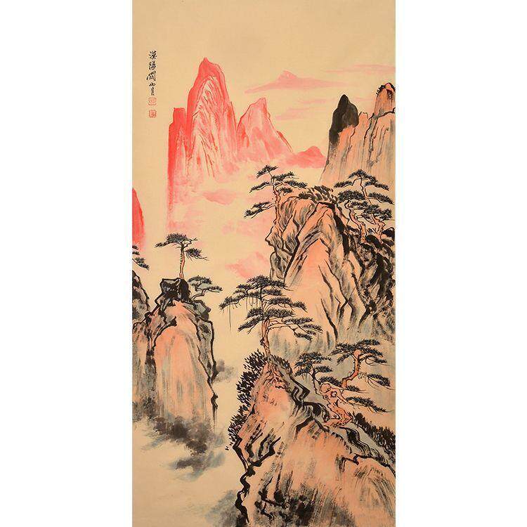 关山月山水画纯手绘国画竖幅客厅玄关过道装饰画名家字画装饰画