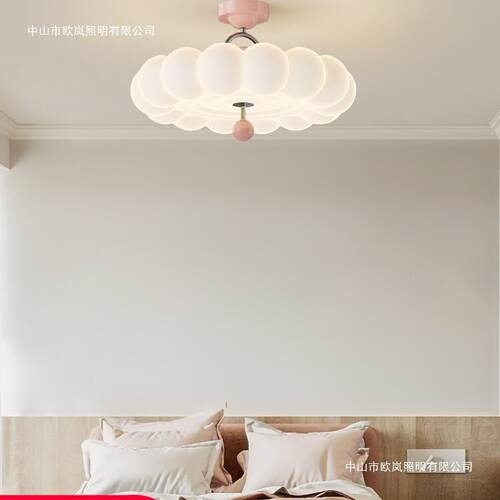 中古风卧室吸顶灯现代简约胡桃木纹主卧书房吊灯奶油风全光谱护眼