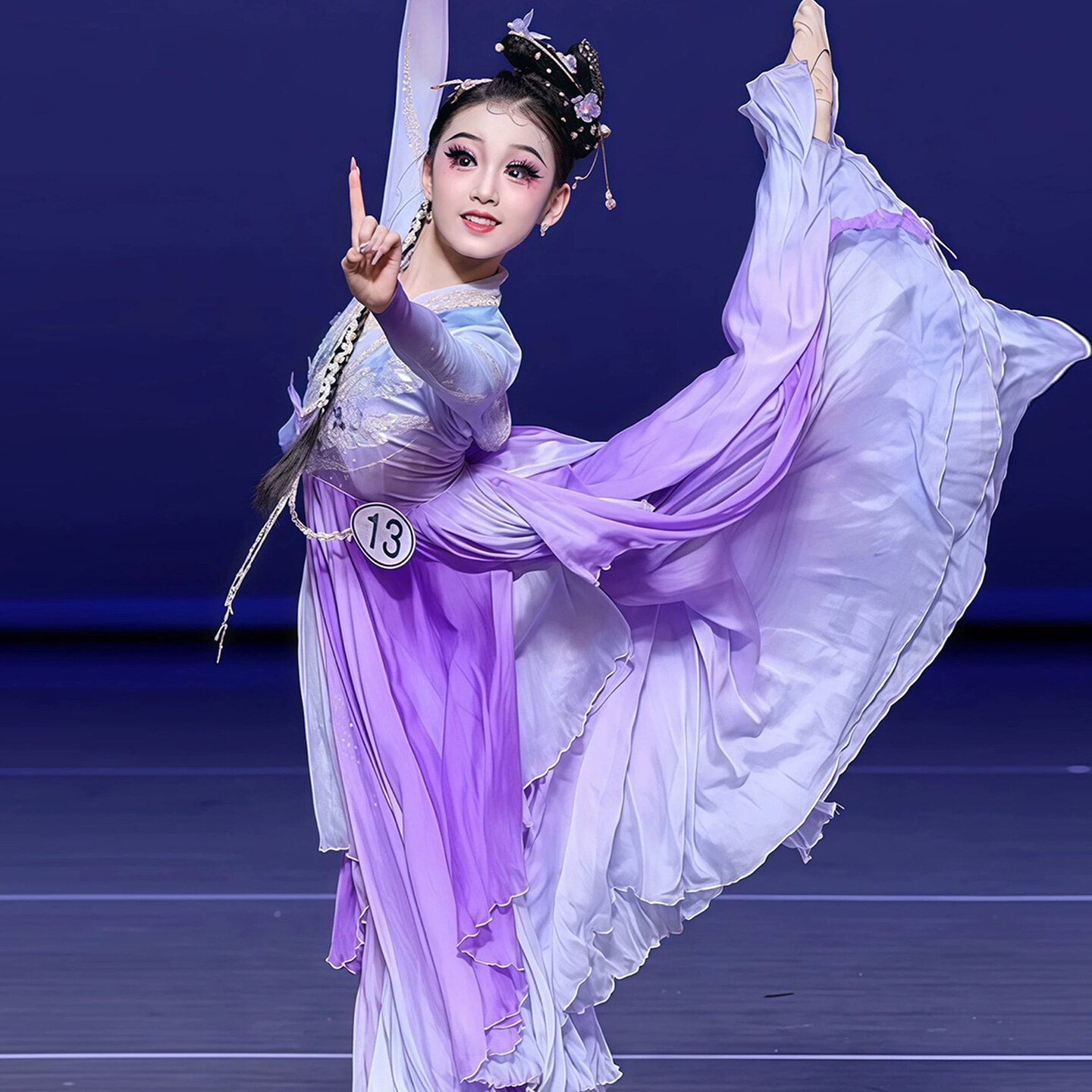 蝶香女童古典舞演出服紫色大裙摆飘逸舞台表演服和风蝶语儿童舞蹈