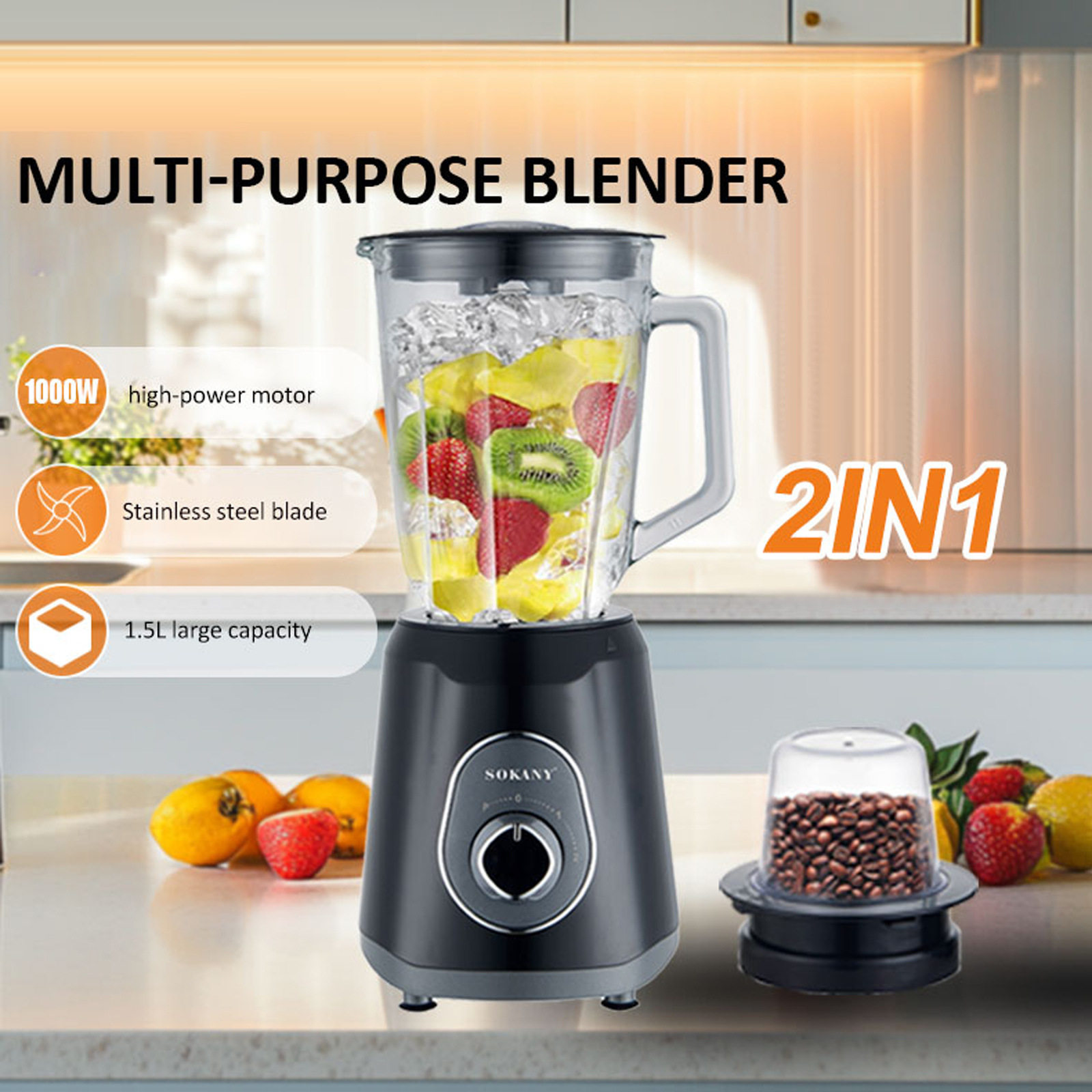 工厂直销榨汁机1.5L双杯果汁机碎冰机多功能料理机2in1磨豆机跨境,厨房电器,榨汁机/原汁机,淘宝优惠券,粉丝福利购,淘宝优惠卷