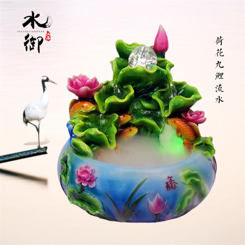 假山流水喷泉树脂工艺品摆件厂家直销荷花摆件