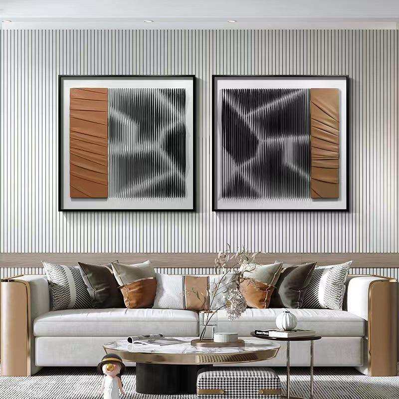 简约现代沙发背景画墙皮革工艺实物画客厅餐厅单联画多联画