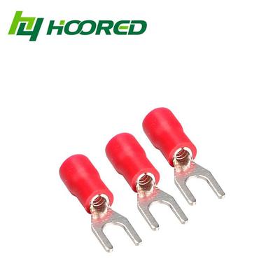 冷压端子SV叉形线鼻带绝缘胶套UTU形端子紫铜插片加厚V型线头