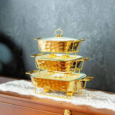 casserole金色石头纹烤盘长方形陶瓷烤盘加热干汤锅bakeware