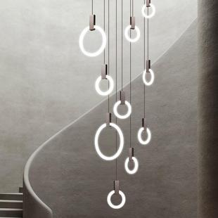 楼梯间长吊灯北欧别墅现代简约大气客厅创意餐厅旋转复式 楼大吊灯