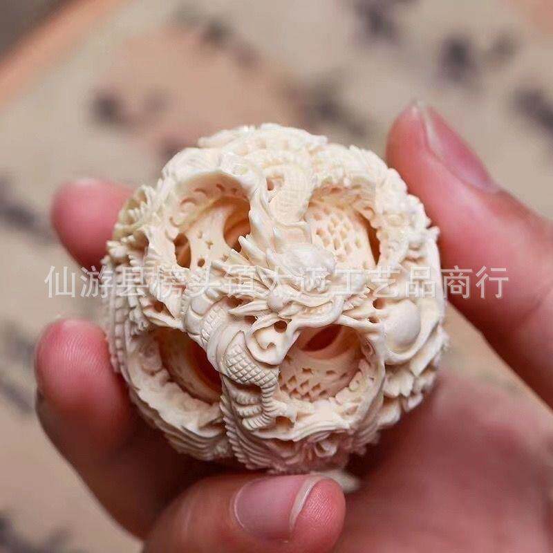 鬼工球手把件天然猛犸牙雕手工刻摆件鬼工球玲珑球可做车挂手把件