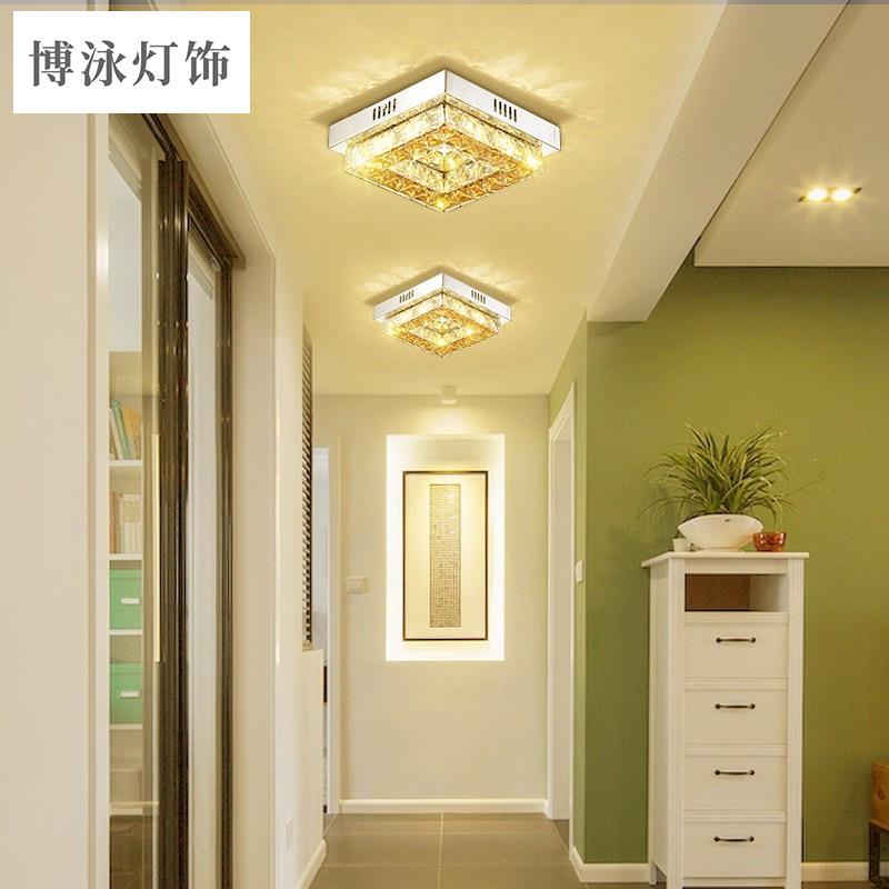 玄关灯具门厅入户灯方形创意led水晶灯简约现代走廊吸顶灯过道灯