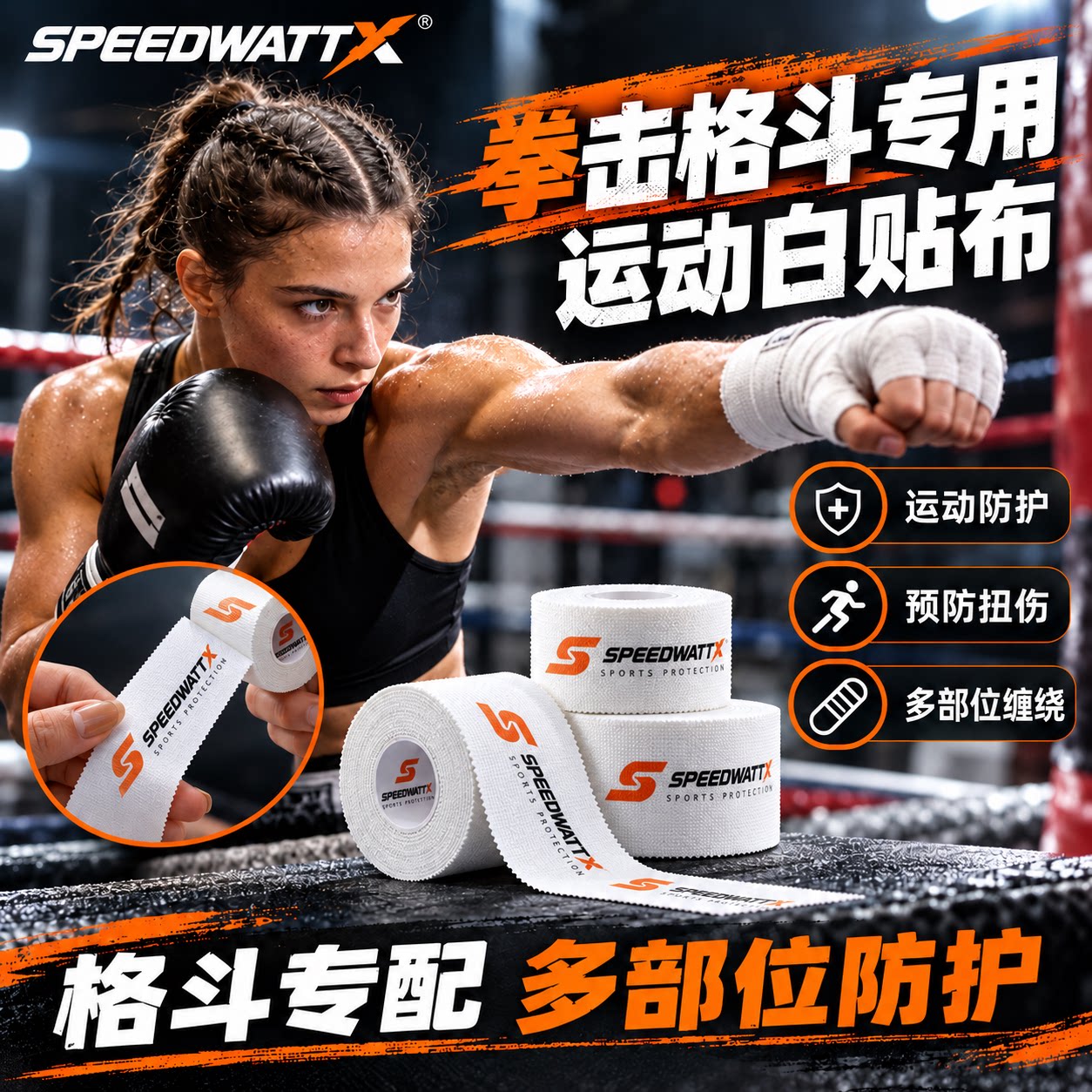 拳击专用运动胶带手腕固定白贴布格斗散打缠手绑带皮肤膜训练比赛