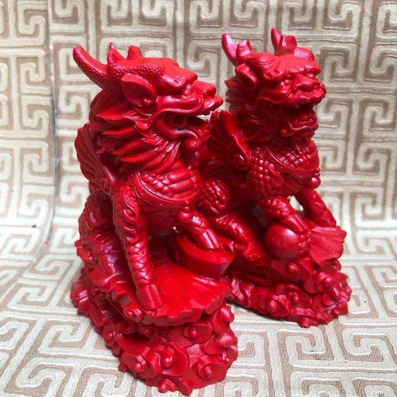 红朱砂貔貅摆件 风水纳福麒麟摆件 家居卧室办公室装饰品