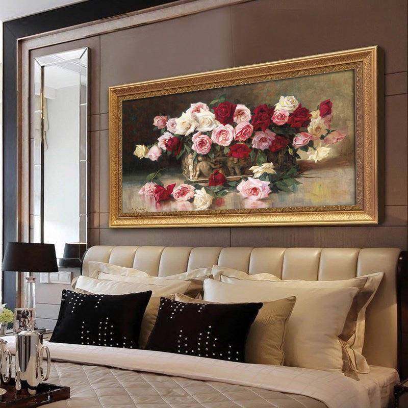 简欧客厅壁画现代挂画油画欧式卧室装饰画床头画横幅花开富贵牡丹,纺织面料/辅料/配套,纺织机械配件,淘宝优惠券,粉丝福利购,淘宝优惠卷