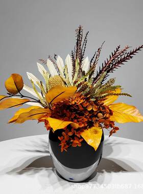 现代轻奢橙色仿真花艺插花样板房茶几花架博古架售楼部吧台摆件设