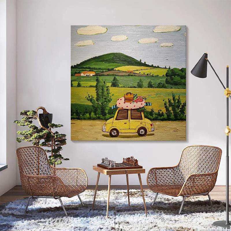 简约艺术感乡村田园风景客厅装饰挂画卡通汽车玄关抽象儿童房挂画