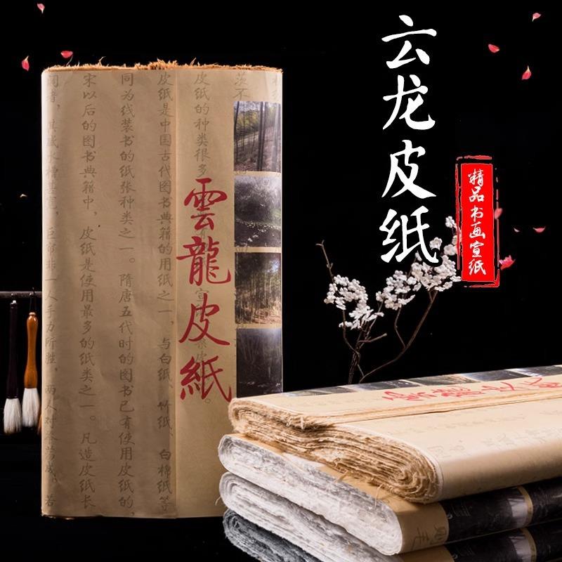 安徽宣纸半生熟纯手工云龙皮纸四尺小六尺书法创作专用毛边作品纸