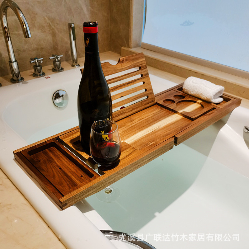 相思木浴缸置物架轻奢泡澡手机平板红酒支架伸缩卫生间浴桶浴缸架