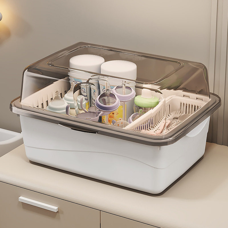 防尘带盖宝宝餐具沥水架新生儿辅食奶粉收纳盒婴儿用品奶瓶收纳箱,收纳整理,桌面收纳盒,淘宝优惠券,粉丝福利购,淘宝优惠卷