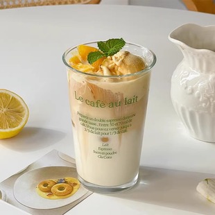 高款家用玻璃杯350ml创意字母饮料咖啡杯加厚办公室地推礼品杯子