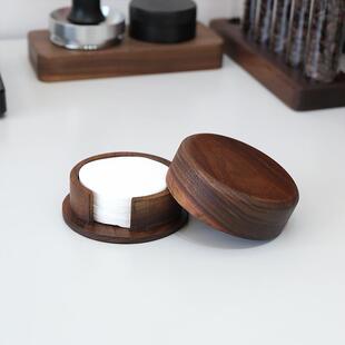 意式咖啡萃取过滤纸收纳盒胡桃木实木防尘收纳底座58/53/51mm通用