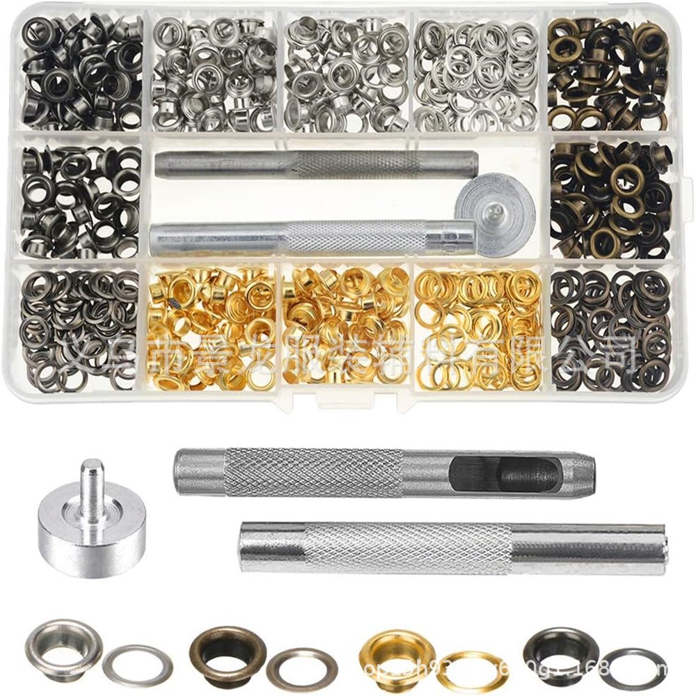 400套内径5mm铜质气眼鸡眼鞋眼皮带空心铆钉圈扣打孔安装工具套装