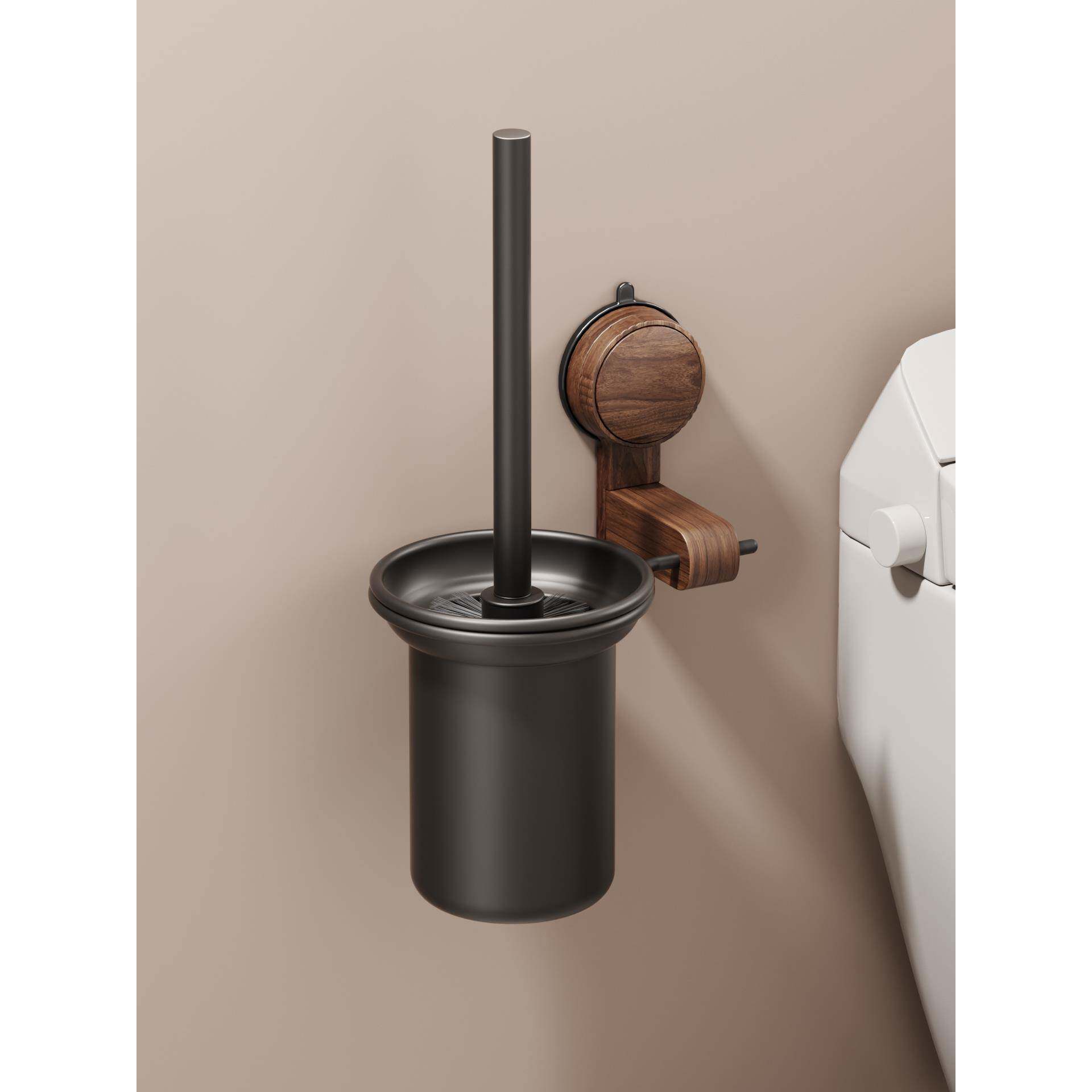 胡桃木吸盘马桶刷免打孔卫生间家用无死角厕所刷子壁挂收纳置物架