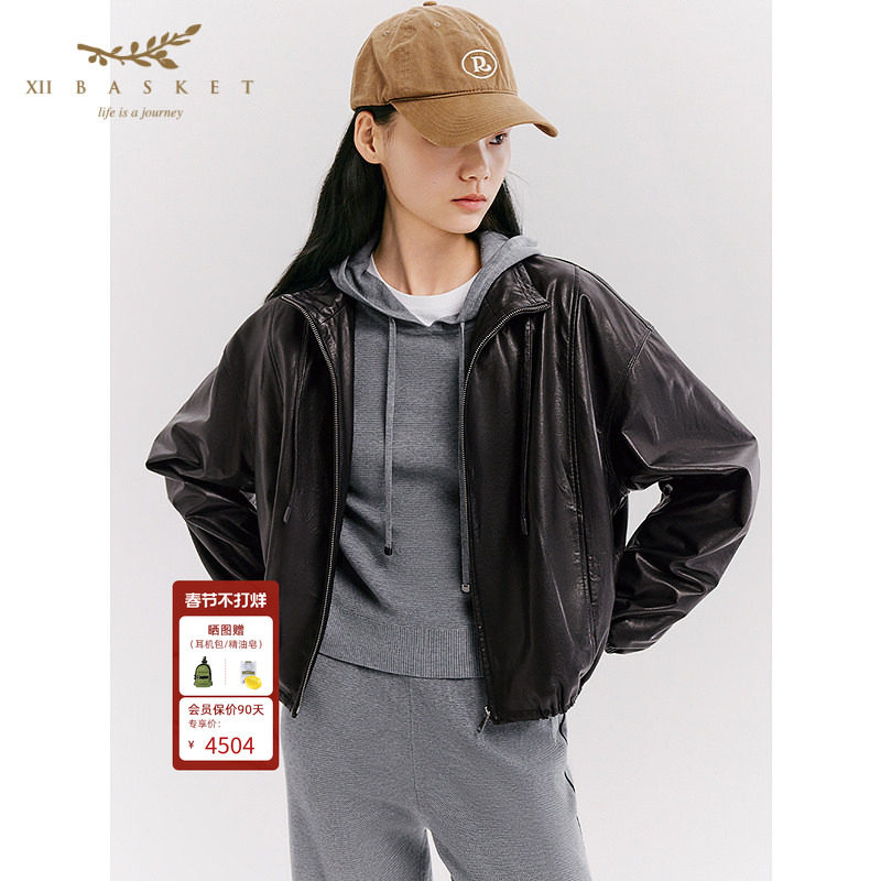 十二篮26春新款黑色羊皮夹克女酷飒机车风气质短款真皮衣外套