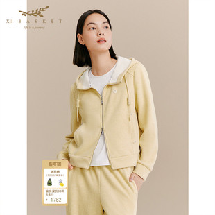 XII 抽绳连帽卫衣拉链外套女年轻显白鹅黄色 BASKET十二篮冬季