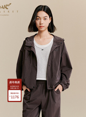 XII BASKET十二篮秋季商场同款户外运动深咖色百搭连帽外套女