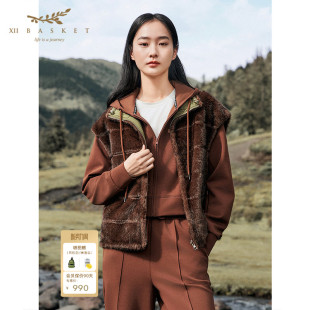 十二篮商场同款 宽松两面穿马甲环保仿貂毛休闲马夹外套女 冬季