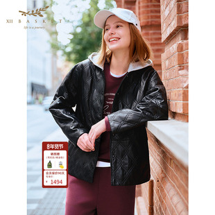 【桑蚕丝填充】十二篮专选25冬新款羊皮外套棉服通勤百搭设计感