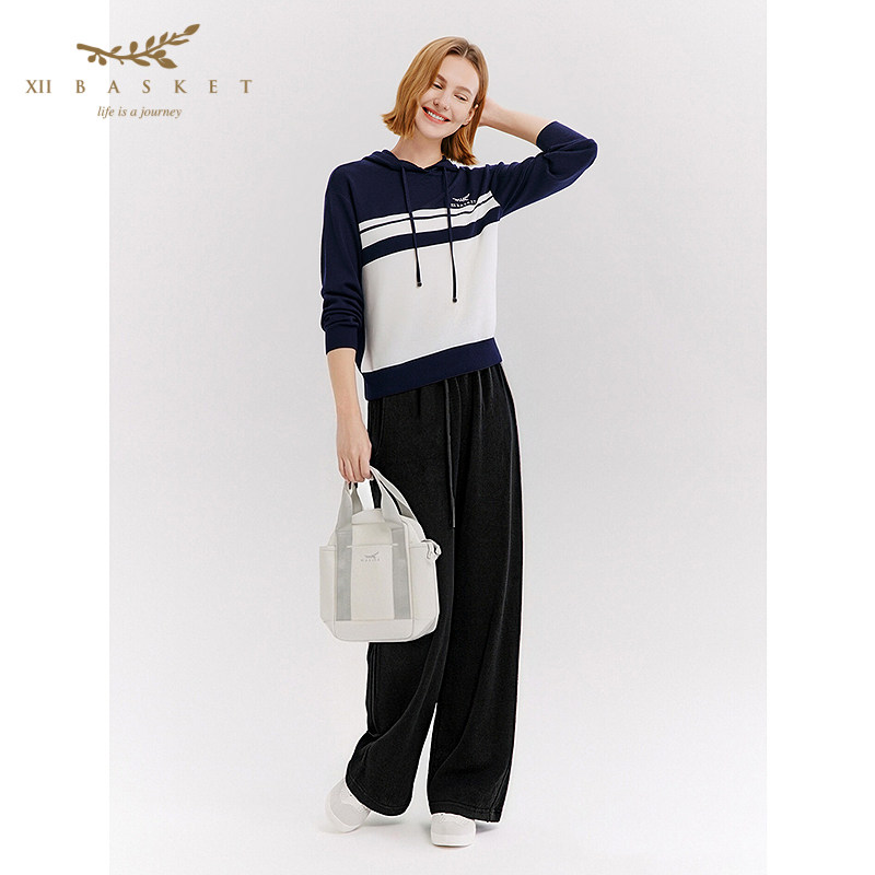 十二篮26春新款针织垂感显瘦直筒裤女松紧休闲百搭阔腿长裤红色