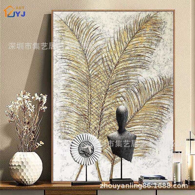抽像手绘厚肌理立体感金箔油画竖版客厅餐厅装饰挂画壁画立体肌理