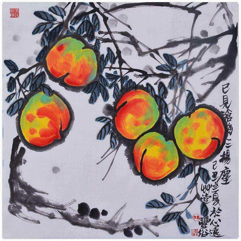 仙桃水果画林丰俗国画中式卧室餐厅挂画装饰画 纯手绘临摹名家画