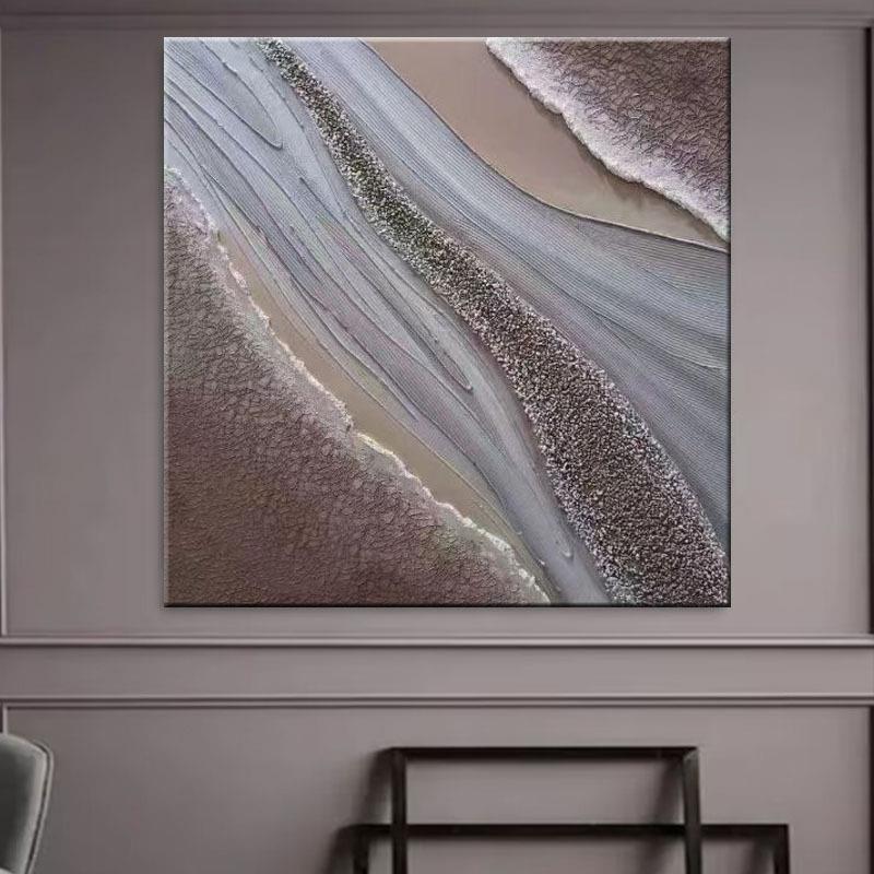 手绘油画正方形餐厅装饰画轻奢抽象肌理画玄关入户餐柜摆件无框画