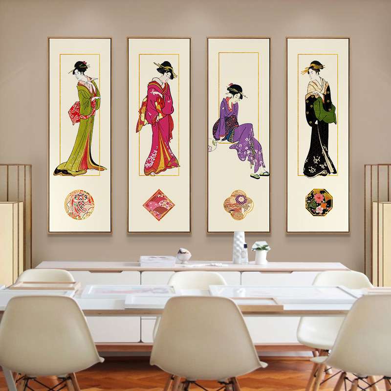 日式餐厅墙面装饰画日本居酒屋壁画玄关沙发背景墙挂画和风仕女图图片
