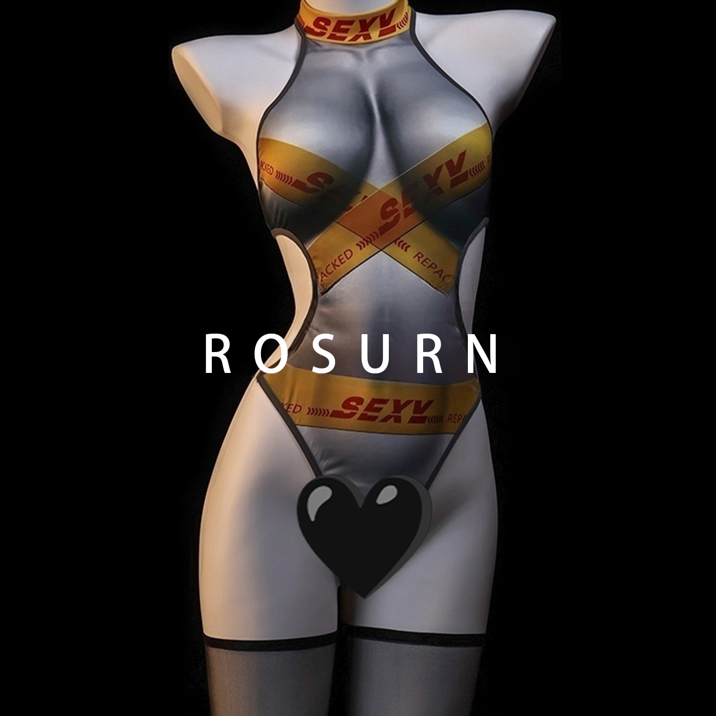 夜曲蔷薇「致命游戏」性感挂脖辣妹仿胶带修身连体衣