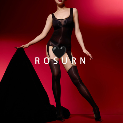 夜曲蔷薇「暗夜弥漫」全身油亮吊袜塑身套装连体衣性感女