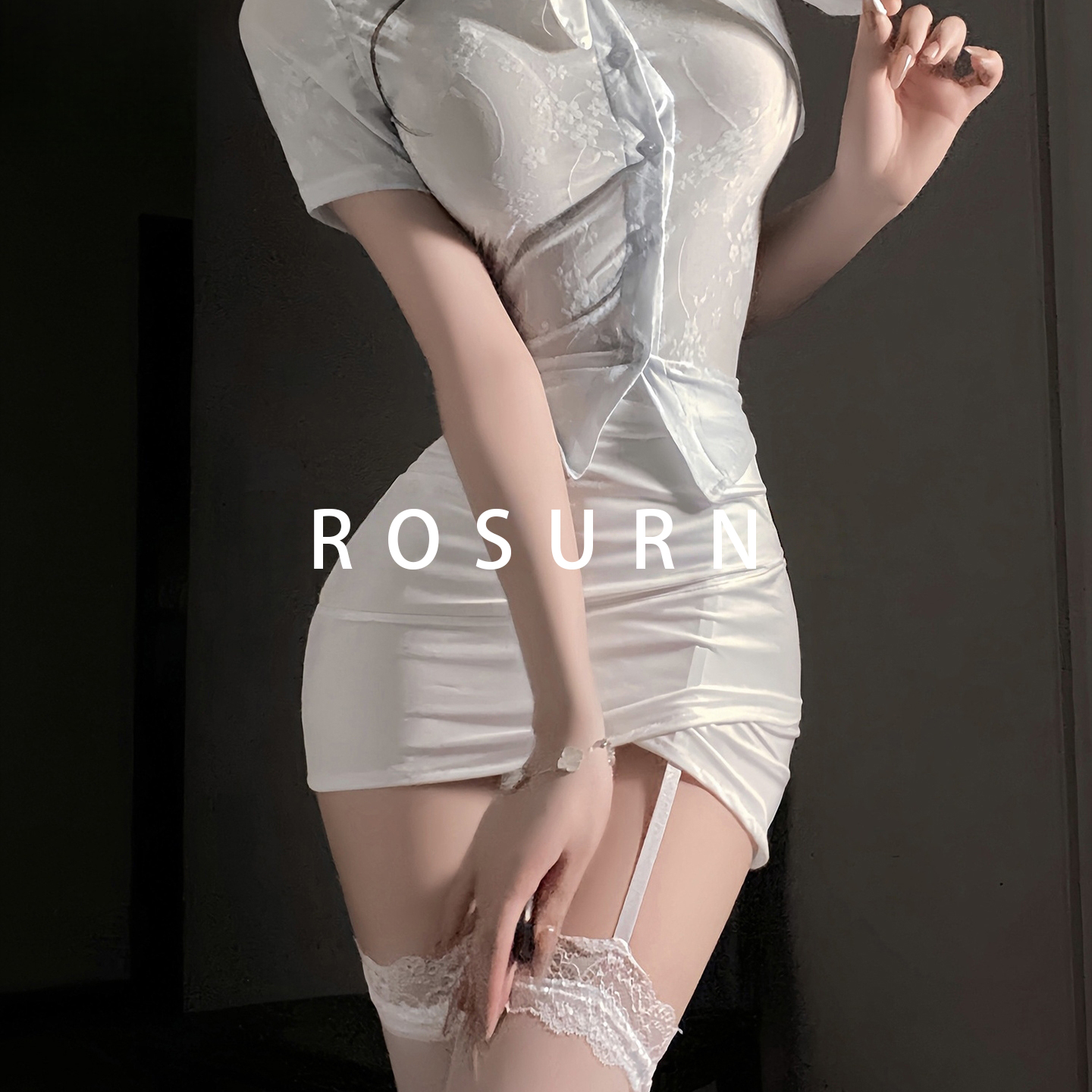 夜曲蔷薇「梨花带雨」时尚韩风秘书透肤套装性感包臀超短裙制服