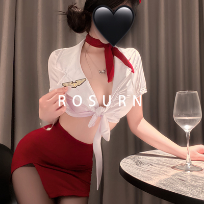 夜曲蔷薇「热辣航空」红色性感空姐纯欲风制服深V套装小胸睡衣