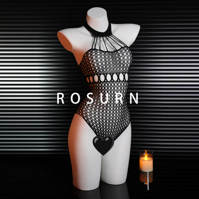 夜曲蔷薇「罗马假日」弹力性感连体黑丝纯欲辣妹渔网衣挂脖睡衣