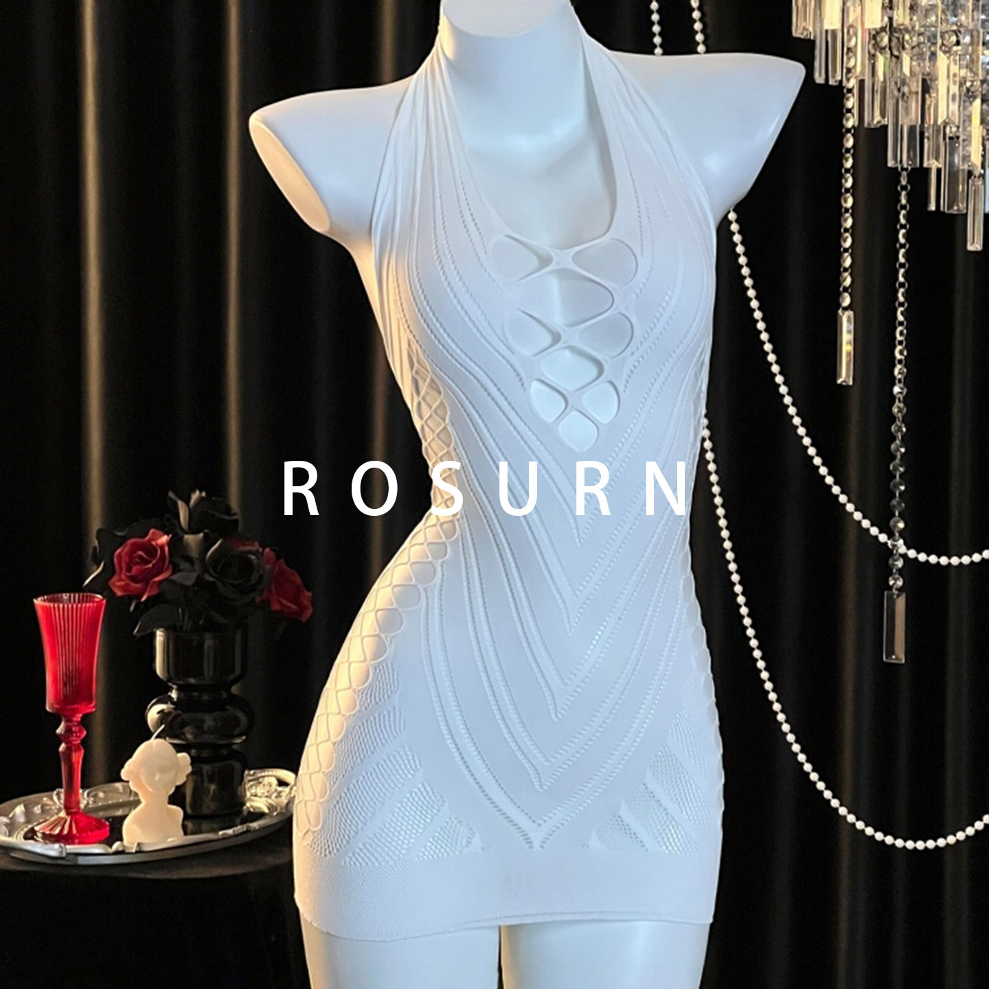 夜曲蔷薇「白缕纯柔」纯欲包臀裙性感挂脖镂空网衣制服睡裙,女士内衣/男士内衣/家居服,内衣配件,淘宝优惠券,粉丝福利购,淘宝优惠卷