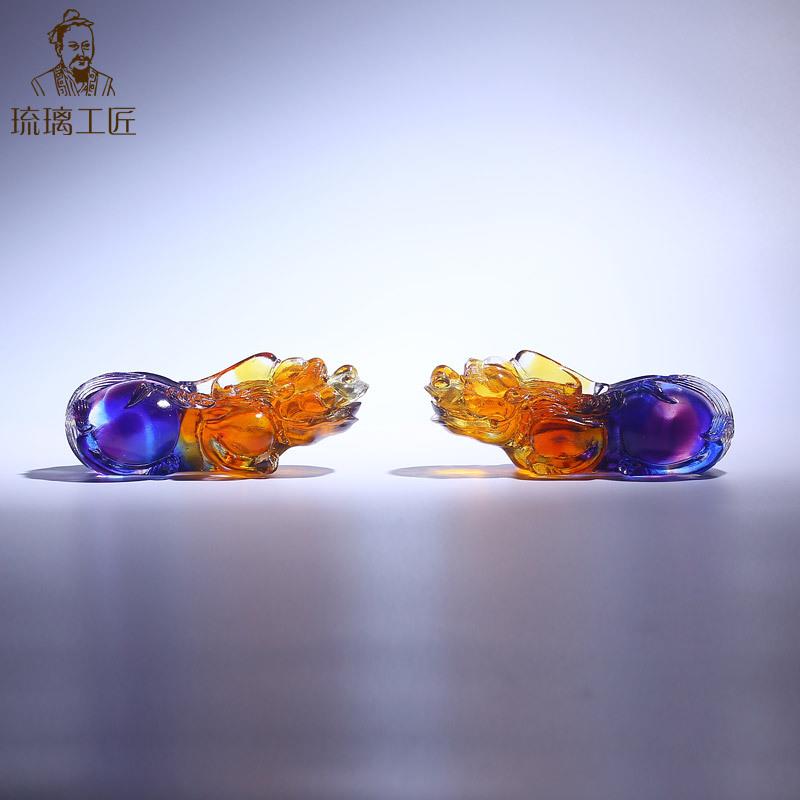琉璃工艺品可爱貔貅招财摆件一对办公室朋友店铺开业贺礼实用高档