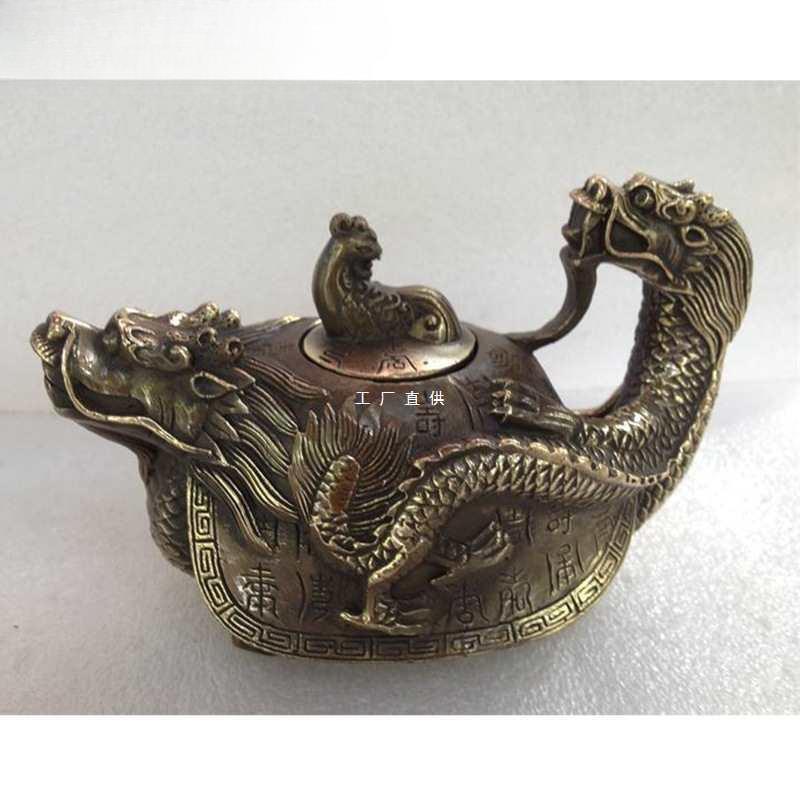 仿古件古玩铜器厂家铜茶壶古玩做旧龙茶壶摆件地摊夜市货源