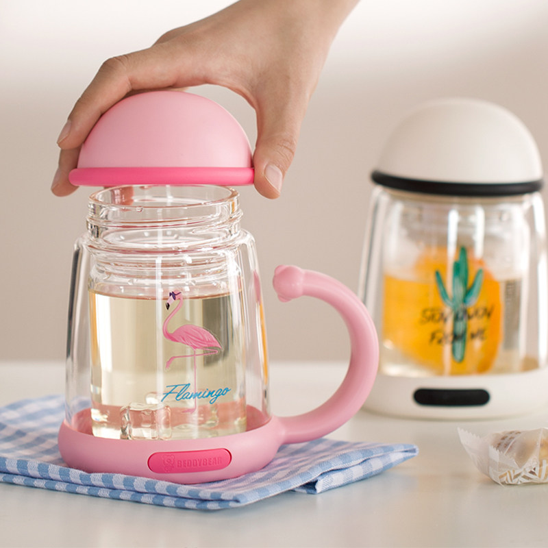 杯具熊手层耐热杯女茶杯过办公创意爱水杯