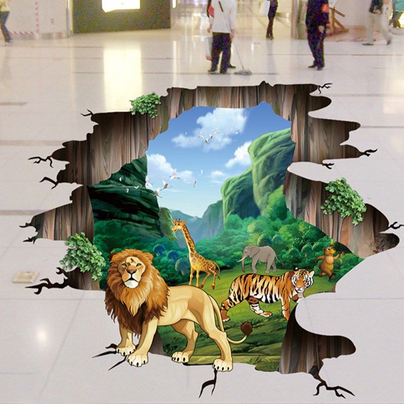 立体地画动物纸图案瓷砖防水地面墙地画