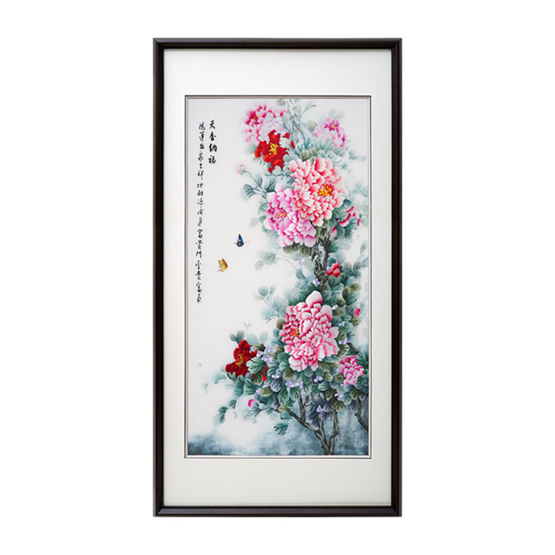 入户玄关客厅新纯手工牡丹刺绣苏州端苏绣成品装饰挂画艺术