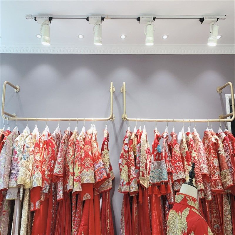婚纱店展示架上墙壁挂式陈列架金色婚纱架子影楼礼服货架