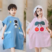 儿童浴巾穿式 棉纱布斗篷吸水洗澡游泳浴袍速干男孩女童 夏季