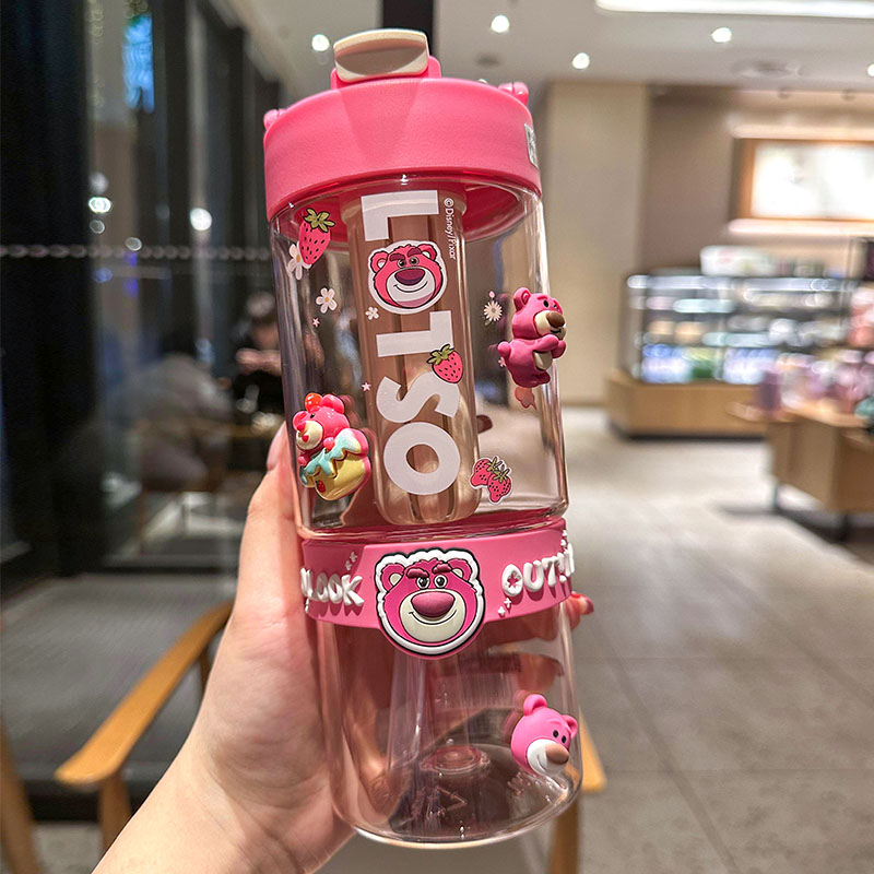 草莓熊水杯茶水分离杯办公室材质带茶隔泡茶杯塑料杯