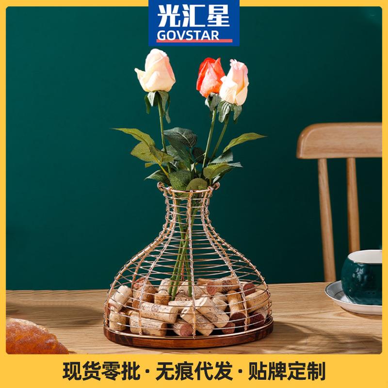 创意木底酒塞收纳篮客厅餐厅桌面摆件干花收纳装饰品酒塞篮收纳篮图片