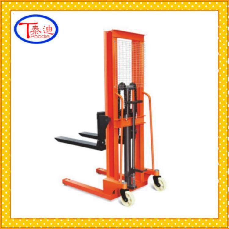 销售1吨手动液压堆高车堆垛机托盘搬运叉车牛顿升降堆高车
